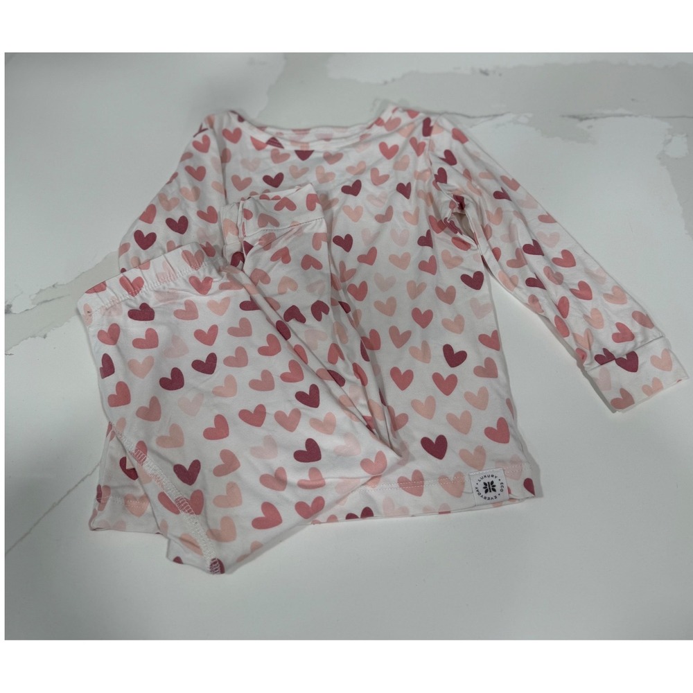 Sweet Bamboo Kids‎ Heart Print Pajama Set Pink White Viscose 18-24 Months FW24